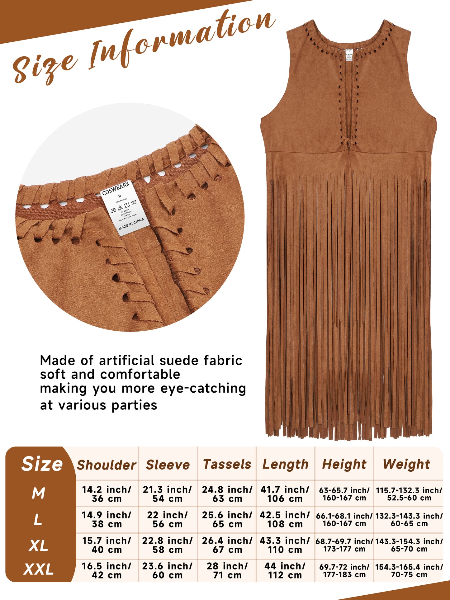 COSWEARX 7 Pieces 70s Women Hippie Costume Fringe Vest Bag Pant Headband for Halloween