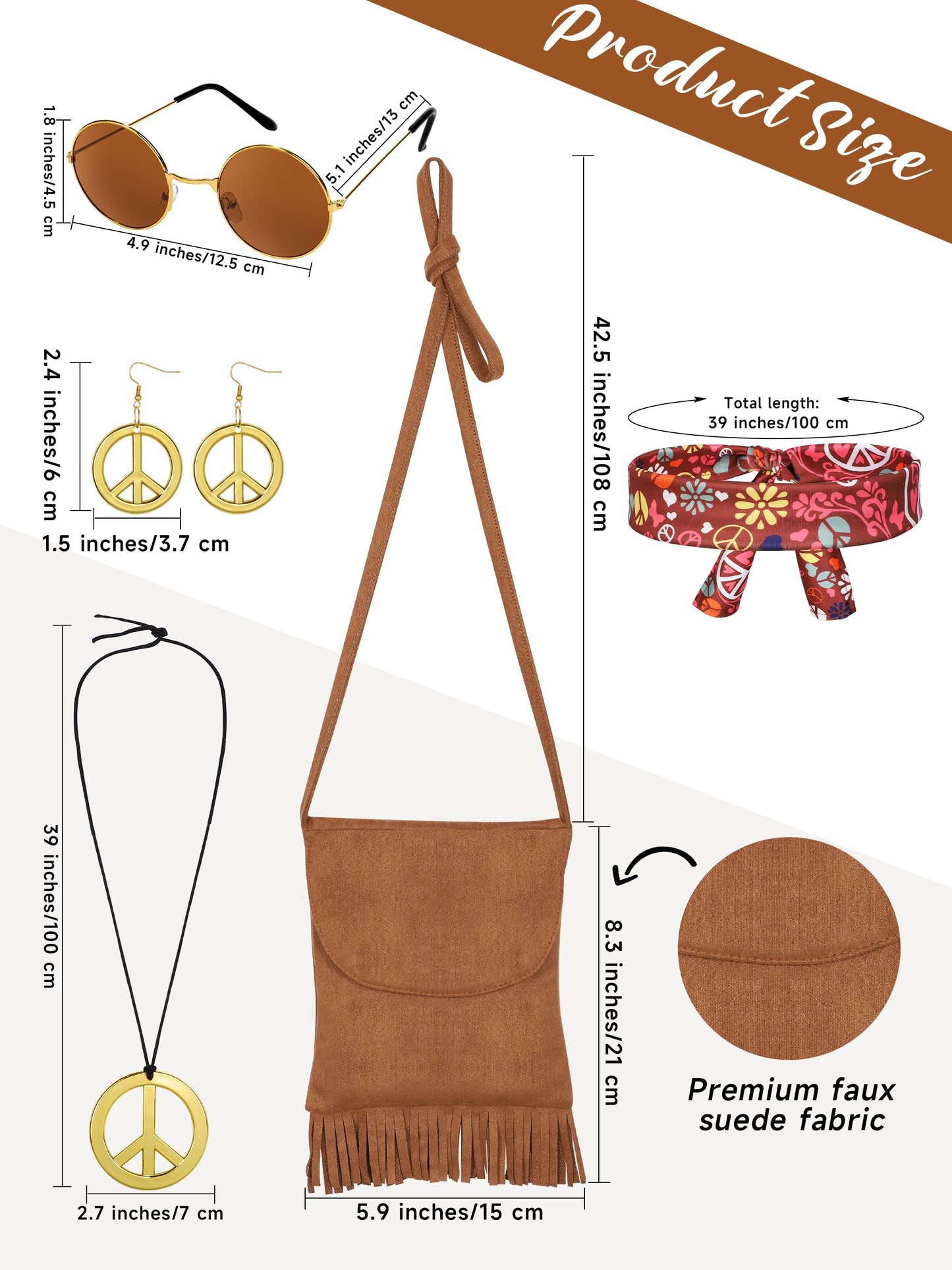 COSWEARX 7 Pieces 70s Women Hippie Costume Fringe Vest Bag Pant Headband for Halloween