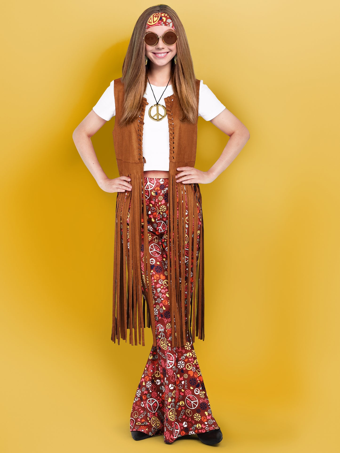 COSWEARX 7 Pieces 70s Women Hippie Costume Fringe Vest Bag Pant Headband for Halloween